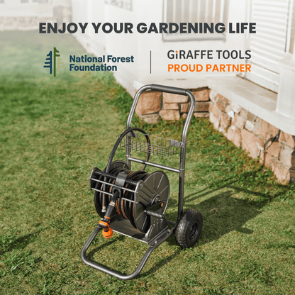 Garden Hose Reel Cart-2 Wheels-Stainless Steel-Heavy Duty