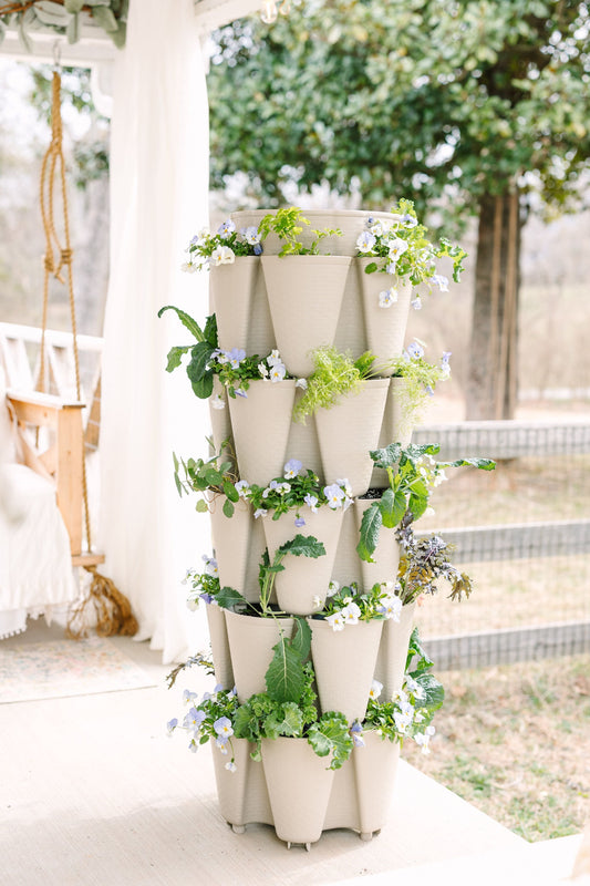 5 Tier GreenStalk Original Vertical Planter | Stunning Stone (Basket Weave Texture) 