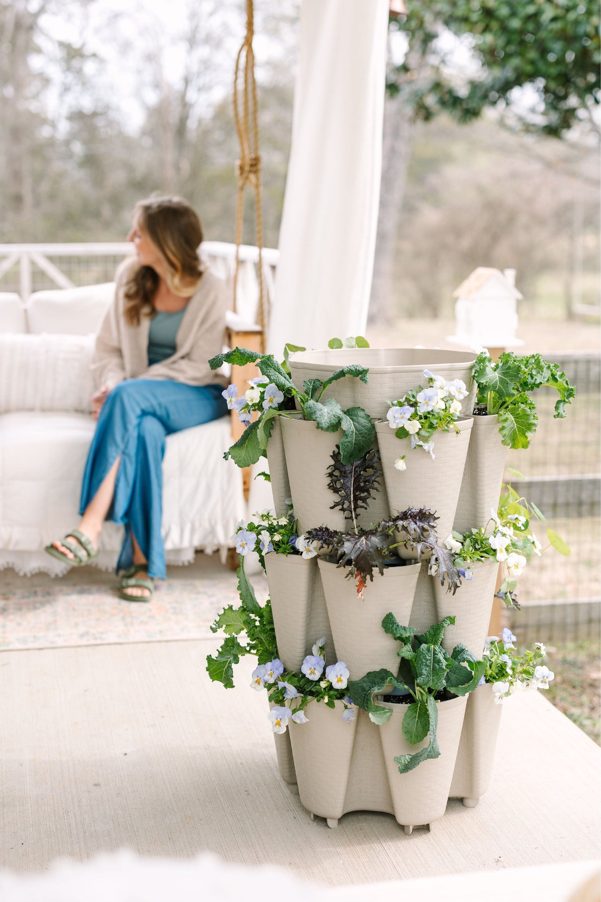 3 Tier GreenStalk Original Vertical Planter | Stunning Stone (Basket Weave Texture) 