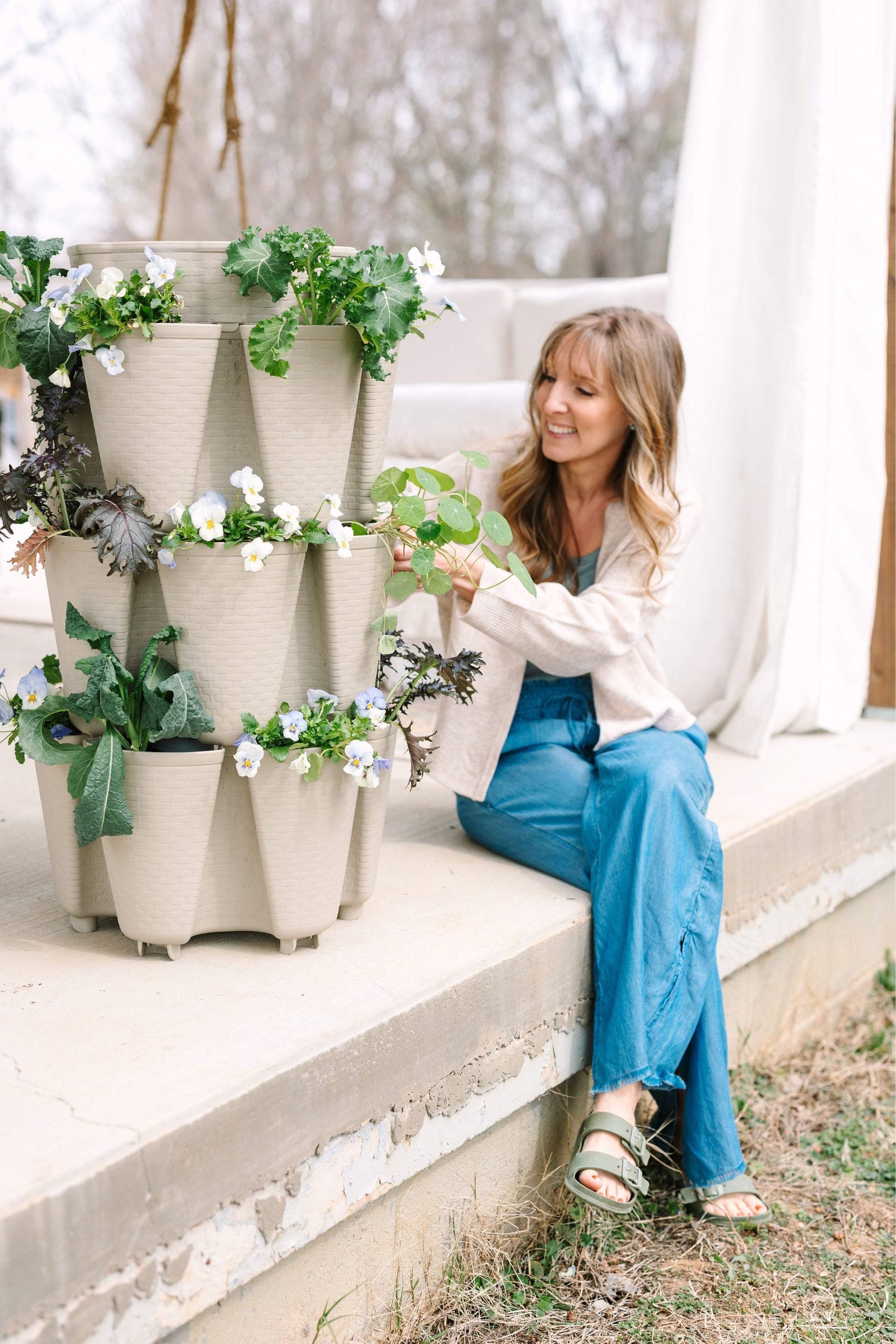 3 Tier GreenStalk Original Vertical Planter | Stunning Stone (Basket Weave Texture) 