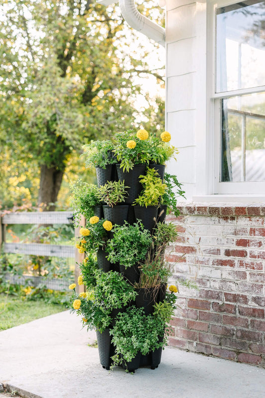 5 Tier GreenStalk Original Vertical Planter | Beautiful Black (Basket Weave Texture) 